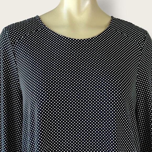 Adrianna Papell Polka Dots 3/4 Sleeve Relax Fit Top Blouse Size L Black & White - Picture 3 of 13